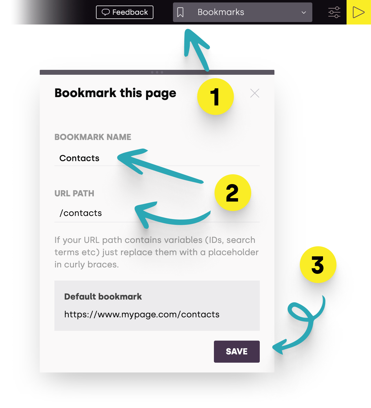 Bookmarking a page in Bonboarding