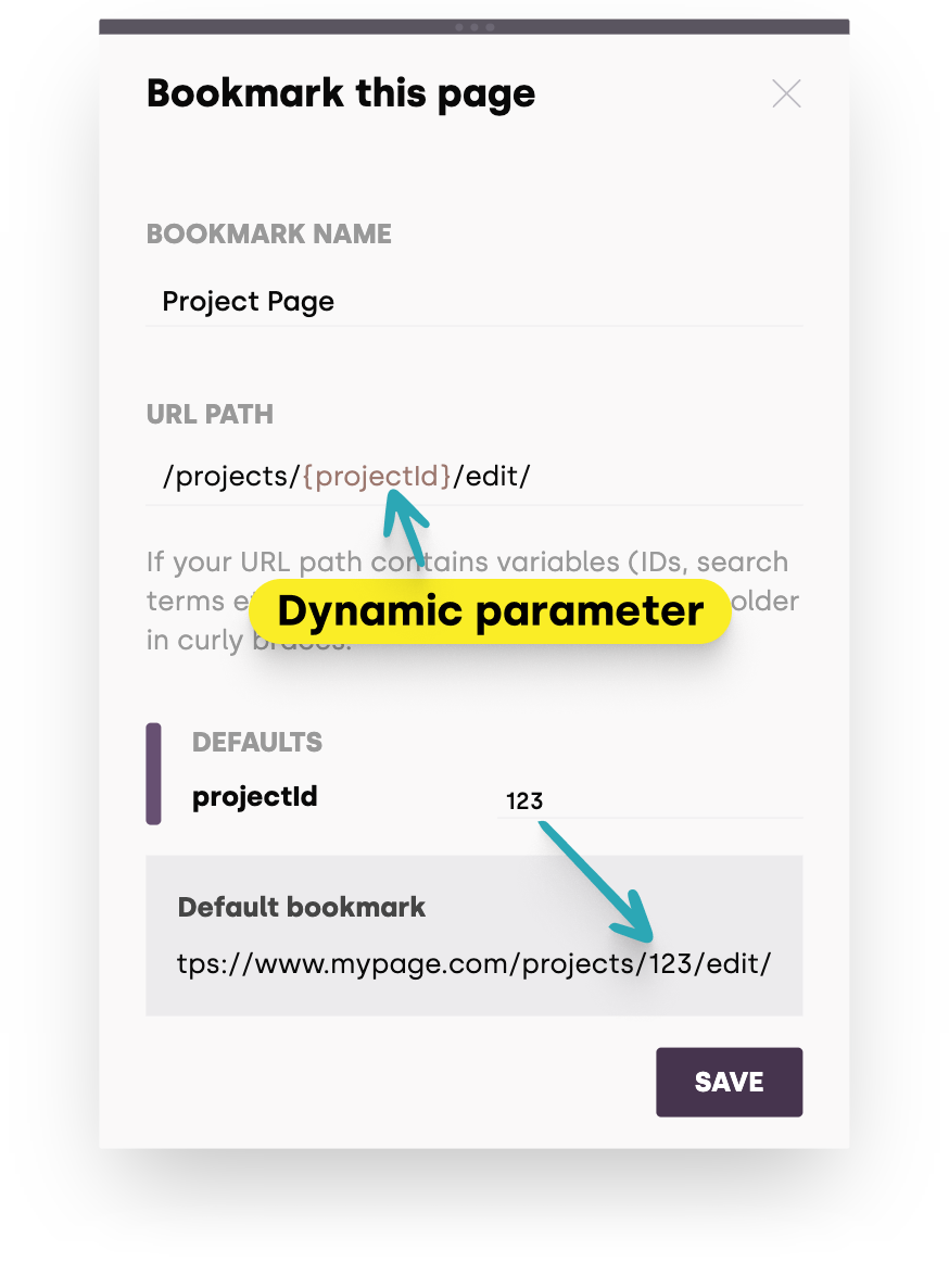 Dynamic parameters in bookmarks