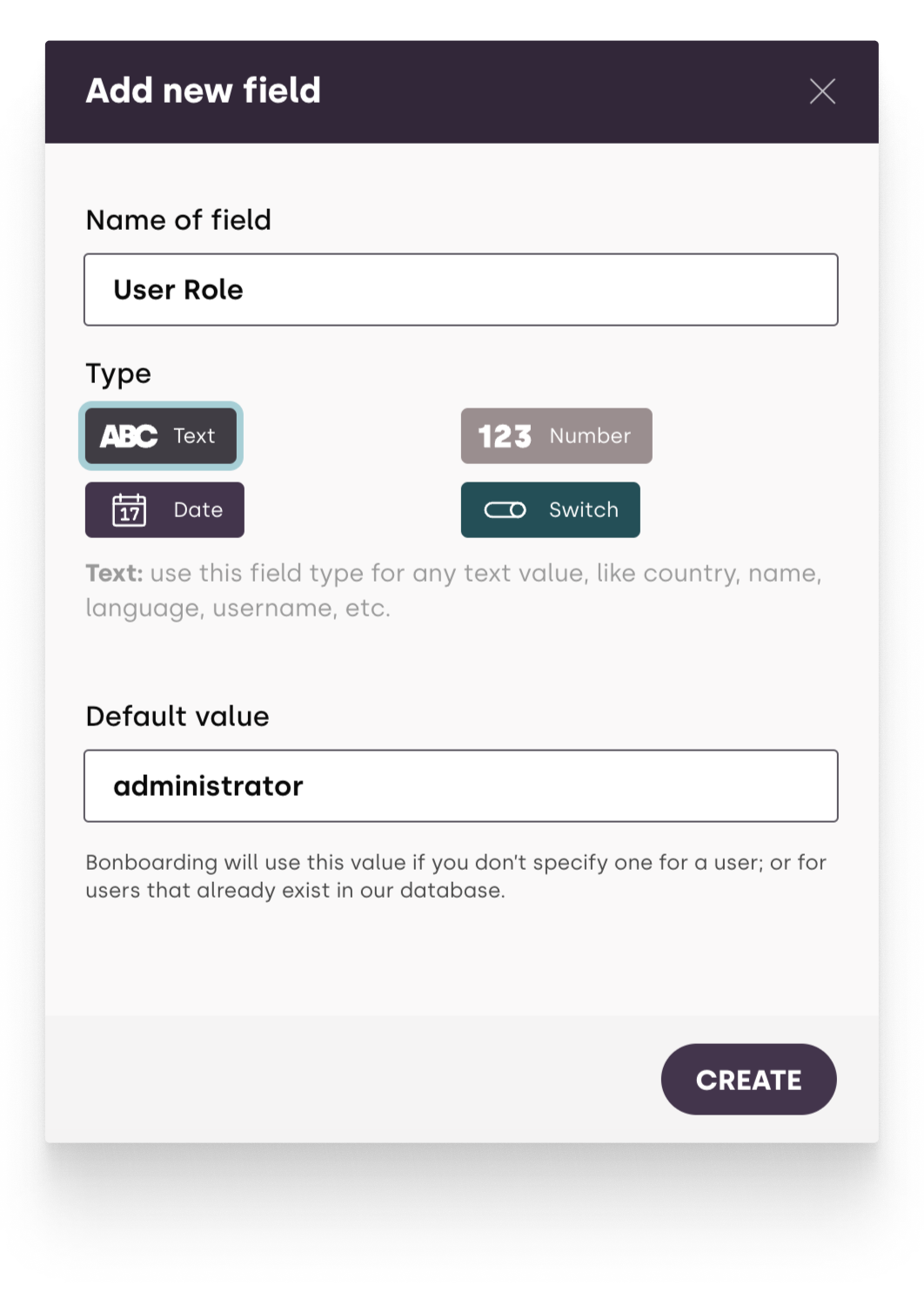 Popup to set custom user values