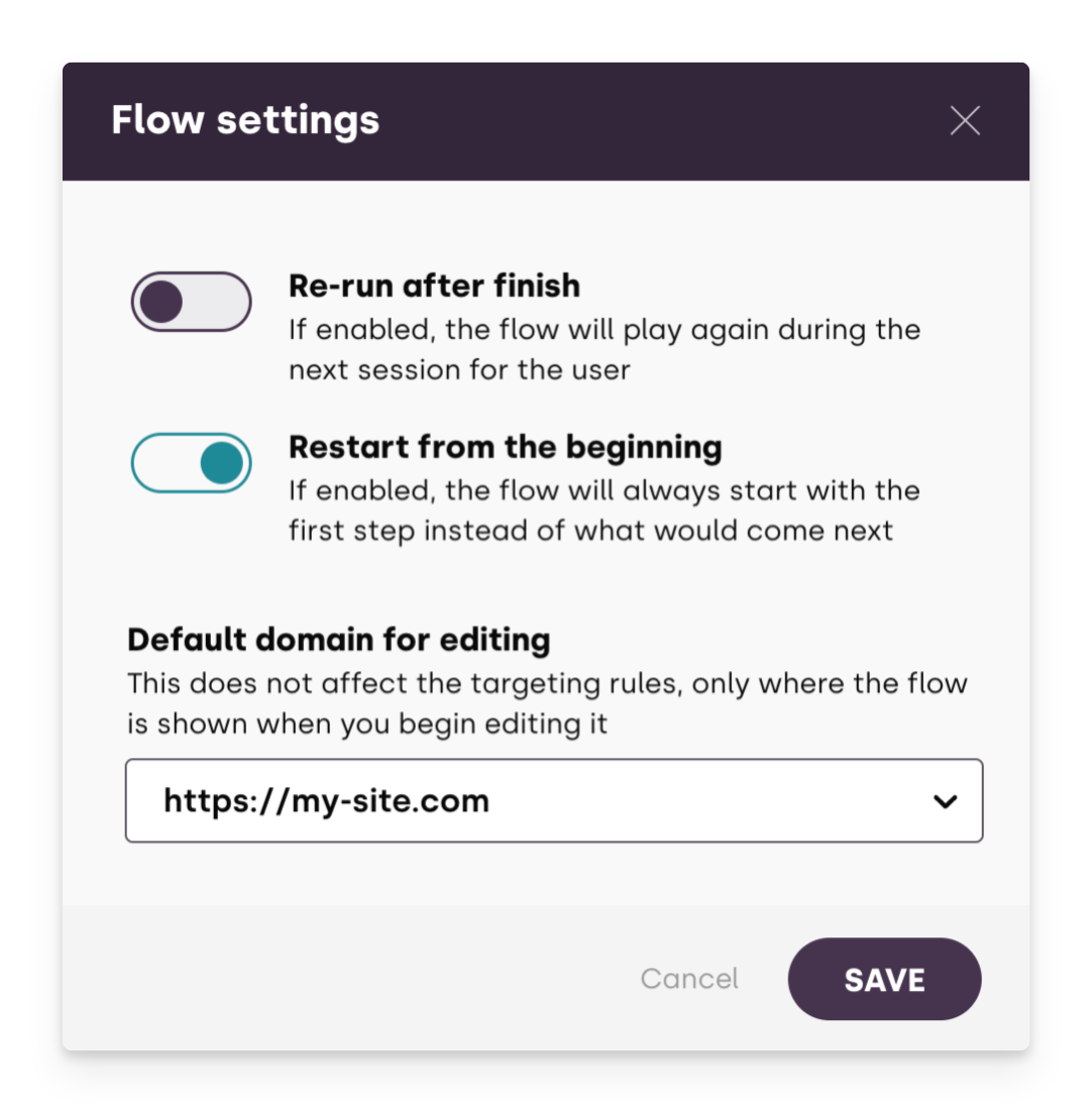 Flow Settings popup